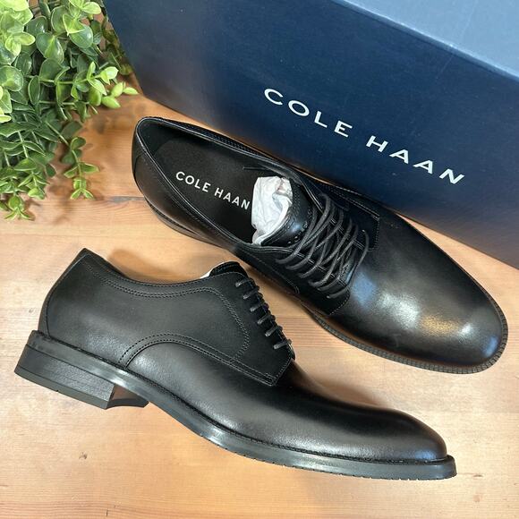 Cole Haan Men's Modern Essentials Black Leather Plain Toe Oxfords Size 9.5 - Picture 3 of 8